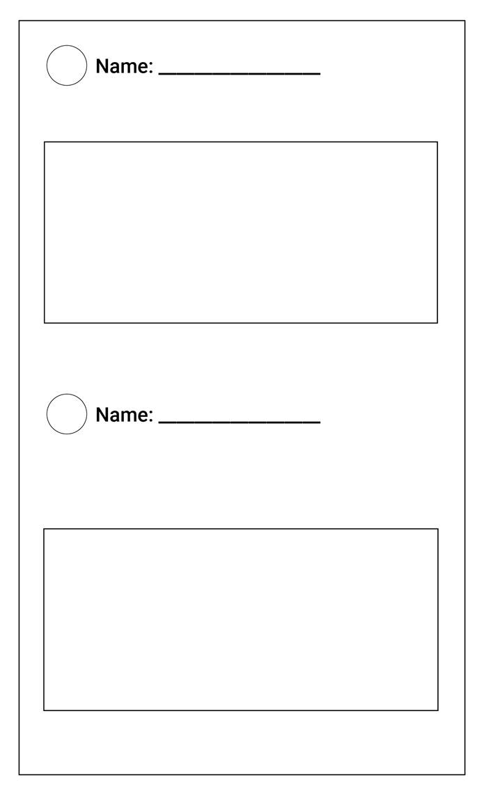 Image of two social media profile templates: both contain circles for the profile picture, a blank for the name and an empty space where the profile owner can write their post.